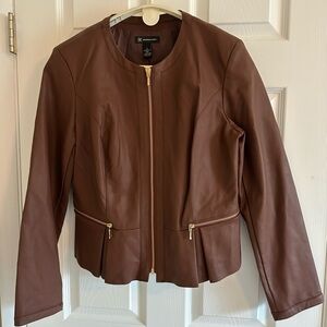 INC- International Concepts Womens Large Faux Leather Brown Jacket! Large!
